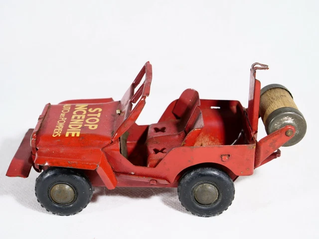 Miniature Jeep Pompiers Joyax France – Stop Incendie – Tôle 15 Cm – Occasion
