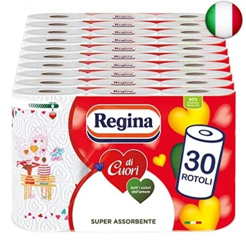 Regina di Cuori Carta Cucina | Confezione da 30 Rotoli a 2 veli | 50 fogli per
