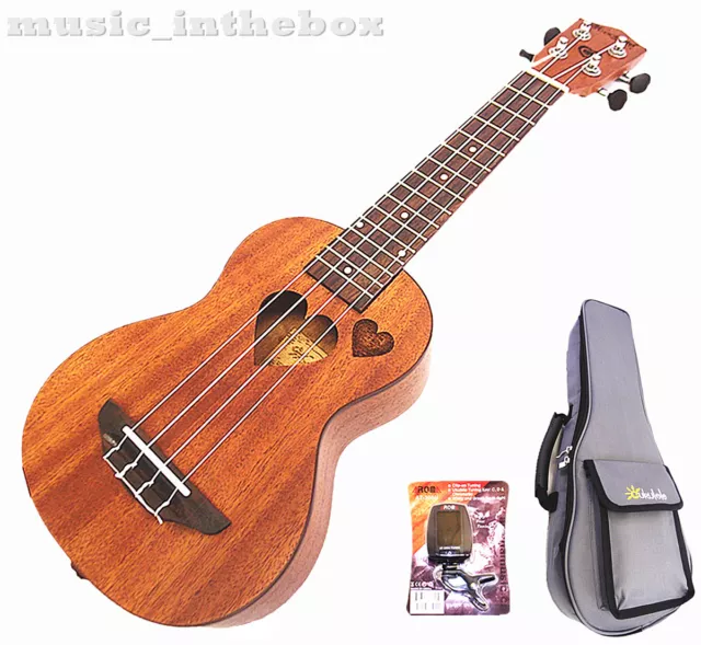 Sweet 21" Mahogany with heart hole & Heart carved Soprano Ukulele+ Padding Bag#2