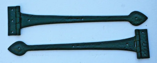 Pair of cast iron door gate t tee hinges old English cottage style 18"