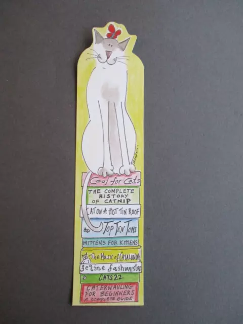 Phoenix Trading BOOKMARK CAT on Pile of Books Comic Feline Titles Diecut Shaped