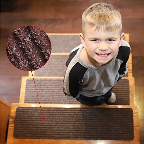 Indoor Carpet Stair Treads Brown Set of 2 8” x 30” Non-Slip Stair Treads