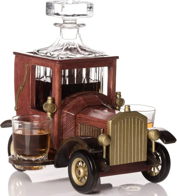 Whiskey Decanter Set (850 Ml) - Etched World Globe Decanter Set for Liquor, Bour