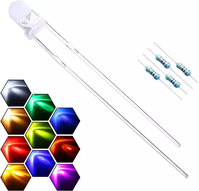 200Pcs 10 Colors X 20Pcs 3Mm LED Light Emitting Diode Assorted Kit 29Mm Lead Cle