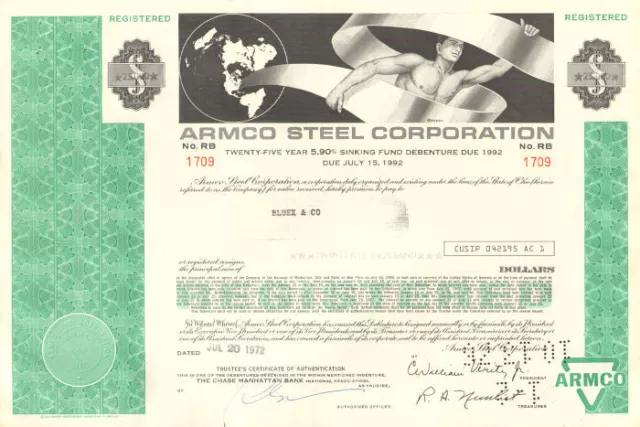 Armco Steel Corporation greater than $5,000 Ohio bond certificate stock share