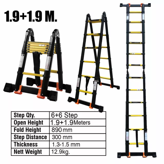 2.6-5.5M Multi-Purpose Aluminium Telescopic Folding Ladder Heavy Duty Extendable