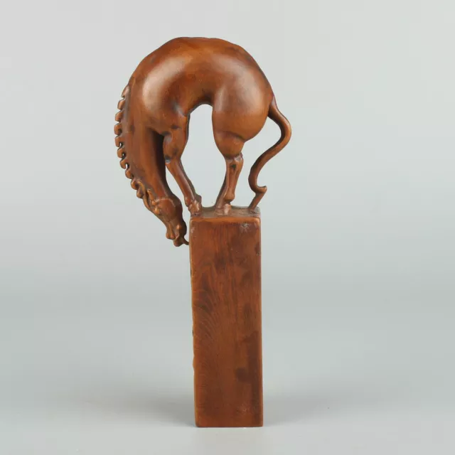 Rare Chinese Exquisite Hand carved Boxwood horse water seal statue good stand