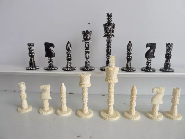 Jeu d'echecs chess set finement sculpté en os de chameau -King 95 mm