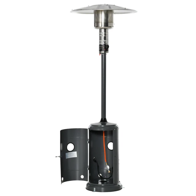 Outsunny Terrassenheizer 12,5KW Heizstrahler Drehknopf Rädern Stahl Kohlegrau