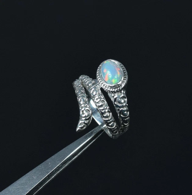 PEORA Created Black Fire Opal Large Vintage Style Ring For Women 925 Sterling Silver, 1.25 Carats Oval Shape 10x8mm, Size 5, Engagement, Promise, Anniversary Ring, For Classy Gift & Everyday Wear