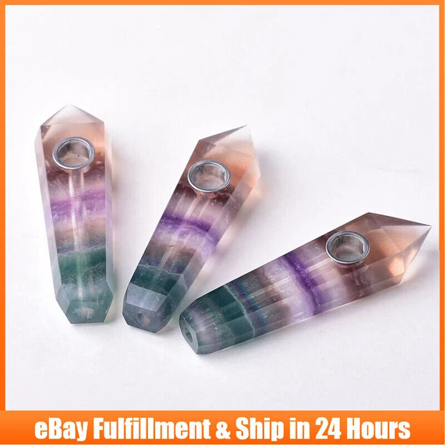 Raw Natural Colorful Fluorite Stone Smoking Pipe Quartz Crystal Point Wand Reiki