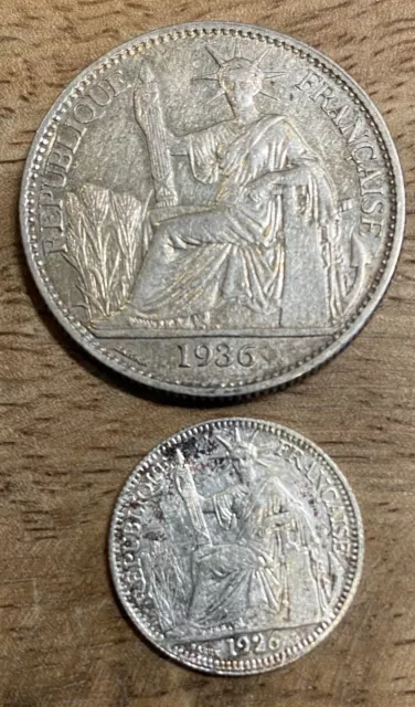 French Indo China Vietnam 50 Cents 1936 & 10 Cents 1926.