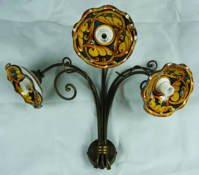 Applique da parete per cucina lampada con 3 luci ceramica decorata mano art.A12