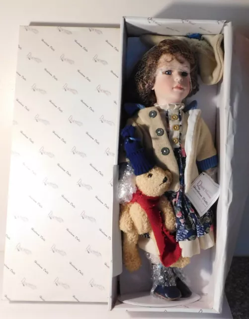 18" Duck House Heirloom Wilma Porcelain Bisque Little Girl w/ Teddy Doll in Box