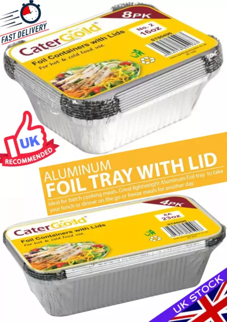 Aluminum Foil Food Containers with Lids Disposable Tray Pans Bake Catering Roast