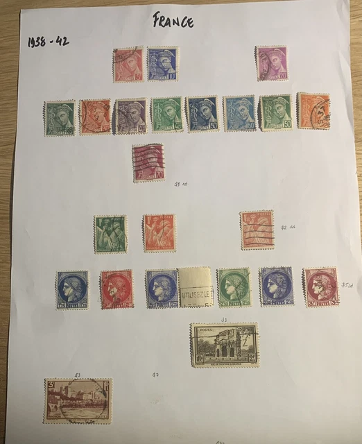 France 1938  Collection Of Fine Used Stamps On Page