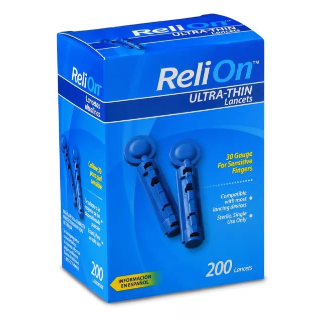 Lancetas ultrafinas calibre 30 ReliOn, 200 quilates