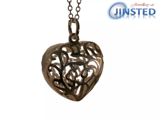 Plata 3D Corazón Hueco Colgante Medallón Collar Cadena Joyería WN012