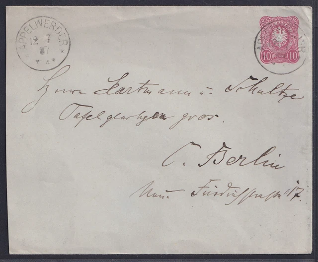 58643) APPELWERDER Pommern OPD Cöslin Stempel 1887 auf Brief