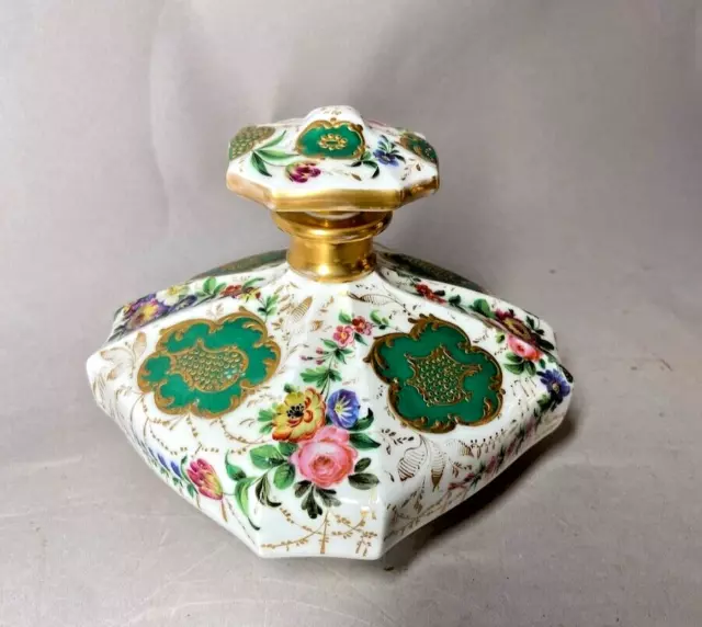 Exquisite 20th Ct French Porcelain Perfume Bottle adorned with Floral Splendor 3