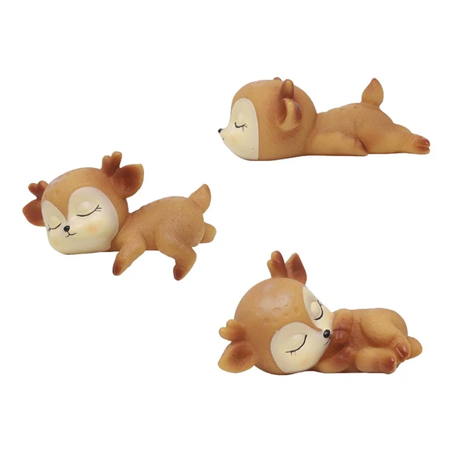 3x Adorable Bébé Cerf Figurine Artisanat Statue Sculpture pour Décoration de