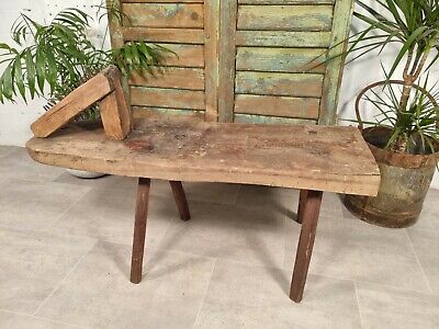 Antique 19th Century Primitive Saddlers Flax Comb Work Bench Stool 10