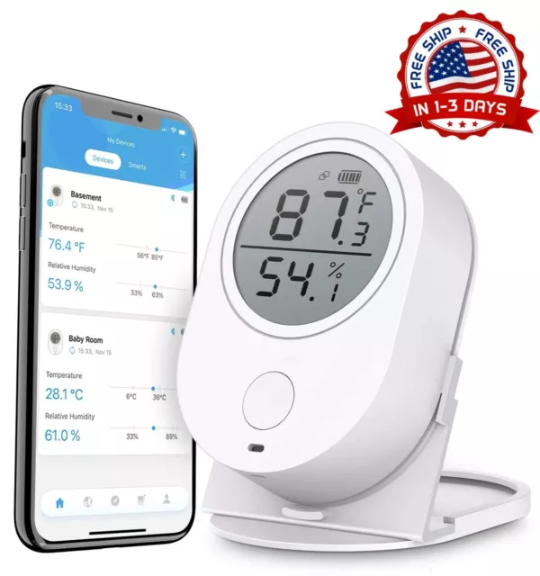 Monitor de temperatura y humedad sensor Bluetooth App alerta registro de datos