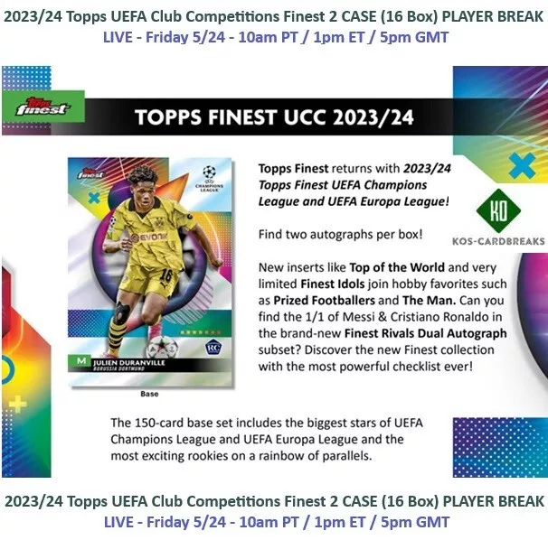 KEVIN DE BRUYNE 2023/24 Topps Finest UEFA 2 CASE 16 Box PLAYER BREAK #2 ...