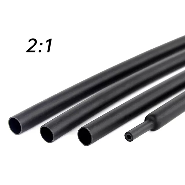 Black Heat Shrink Electrical Tubing Wrap Sleeving Car Cable 2:1 Ratio Heatshrink