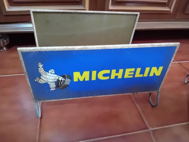 Rare 2x Targa insegna tabella in latta originali d'epoca espositore Michelin 2