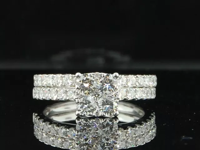 18k White Gold Round Diamond Solitaire Wedding Engagement Bridal Ring Set