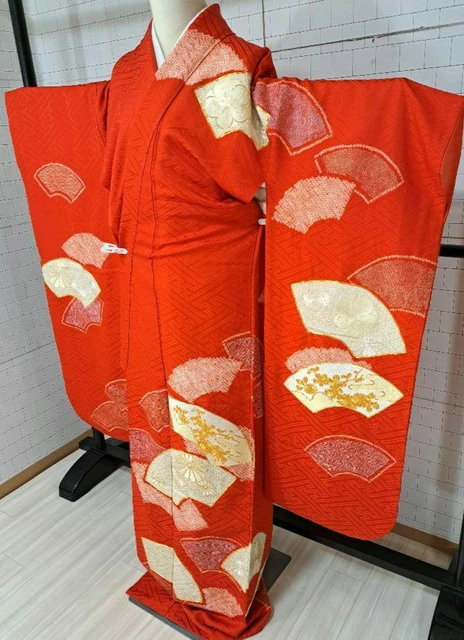 Furisode Kimono Pure Silk Shibori Japanese Embroidery Gold Koma Bea