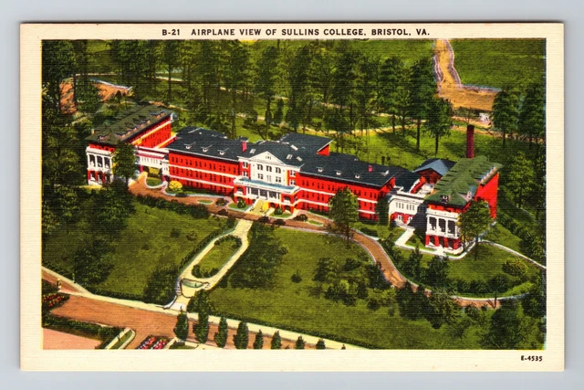 Bristol VA -Virginia, Airplane View Sullins College, Vintage Postcard