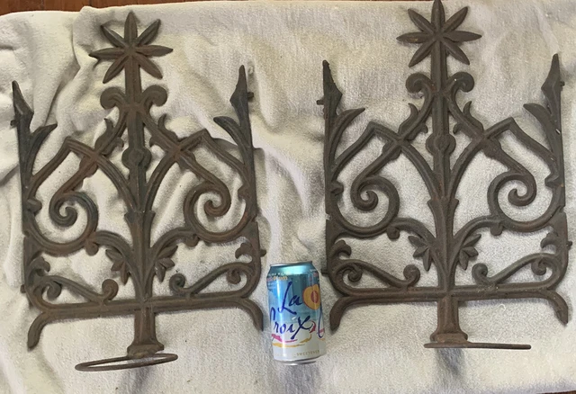 PAIR Antique Victorian Gothic Cast Iron Wall Mounted Plant Pot Hangers/Holders