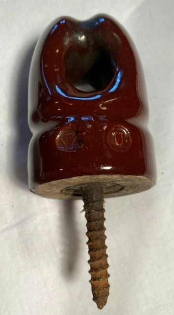 Vintage Small Brown Porcelain Ceramic 3" Insulator Telephone Electrical Wire