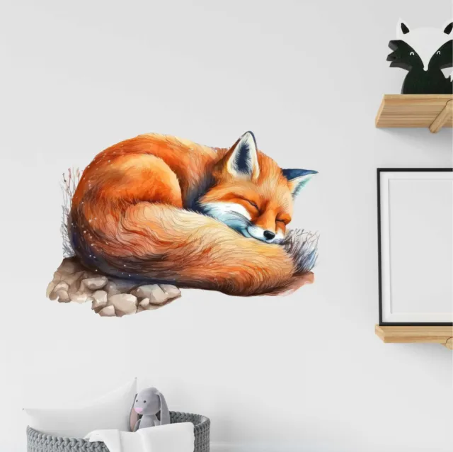 Woodland Sleepy Fox Watercolour vinyl sticker decal sa251