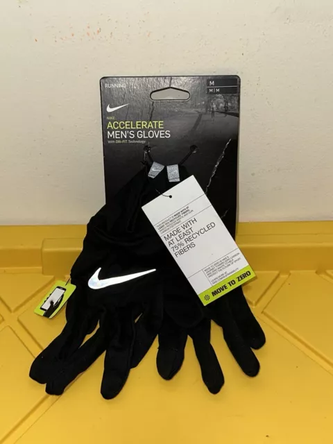 NWT Nike Dri-Fit Accelerate Running Gloves Men's Medium Black/Reflective