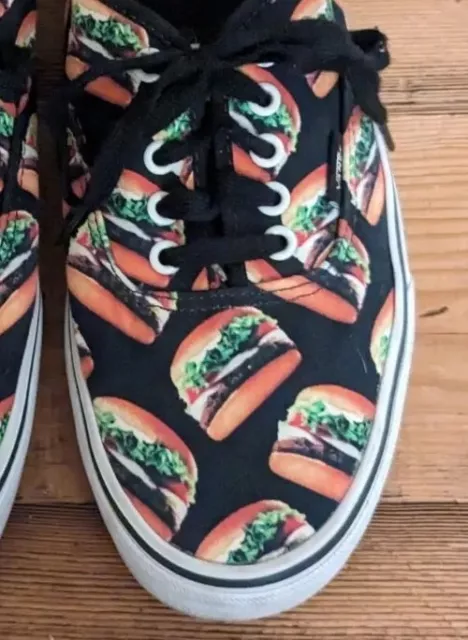 VANS "Late Night Snack" Black/Hamburgers Size 10 Funny Foodie Shoes