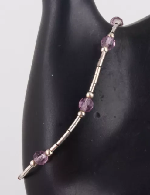 Sterling Silver Amethyst Beads Child's Bracelet Fine 925 2437B