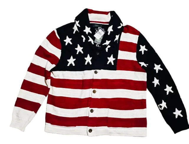 Polo Ralph Lauren Mens Sweater XXL Red White Blue American Flag NWT Cardigan