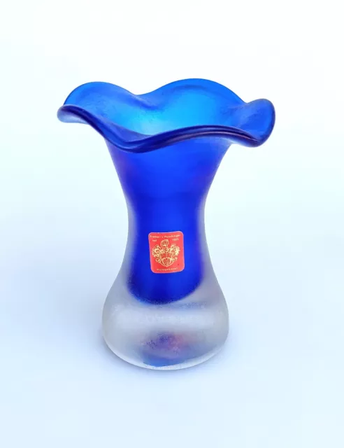 Sehr schöne Freiherr v. Poschinger Blumenvase Vase Blau mundgeblasen