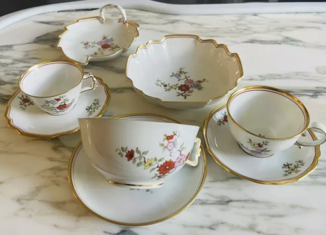 Lot Augarten Wien Chinoiserie Floral  Gold Porcelain Art Deco Cups Plates Dishes