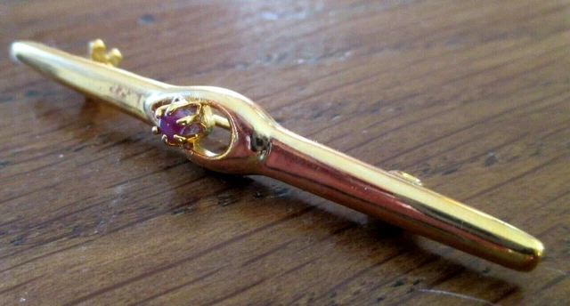 Broche Barrette Vintage Plaqué Or - Sertie D'un Rubis Et De Perles - Parfait état - Bijou Ancien