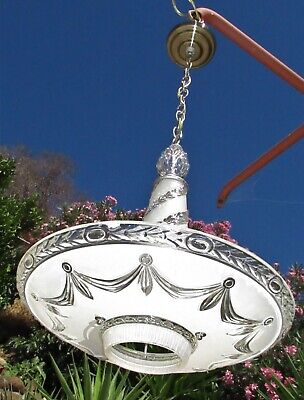 VTG DECO ERA VICTORIAN CHANDELIER CEILING FIXTURE GLASS SHADE FROM 40's REWIRED