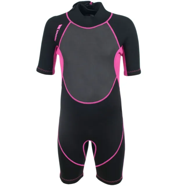 Trespass Kids Astor 3MM Short Sleeve Swimming Surfing Short Wetsuit - Black/Pink