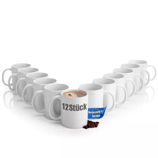 12x Kaffeebecher Kaffeepott Glühweinbecher weiß 300ml aus hochwertigem Porzellan