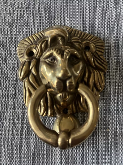 Vintage LARGE Brass Gold Lion Head Door Knocker Lioness King Rich Majestic