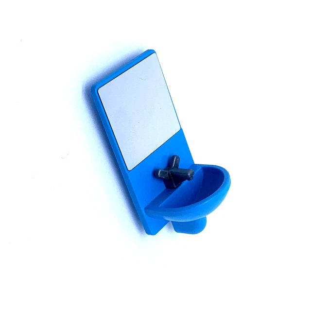Set Di Accessori Playmobil Polizia: Wc, Lavabo E Supporto Blu, Usato, Compatibile Con 3988 E 3254