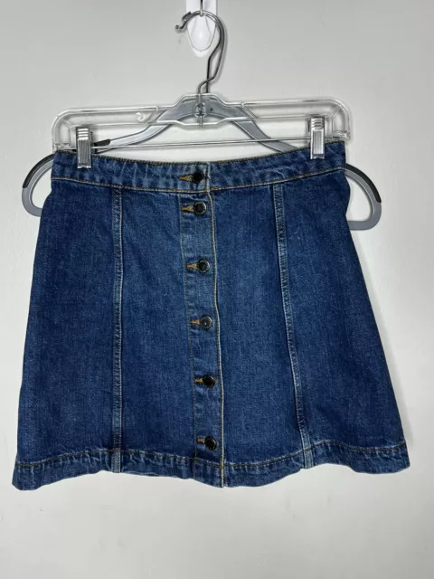 Topshop Women's Size 26 MOTO Mini Denim Jean Button Front Up Skirt Blue