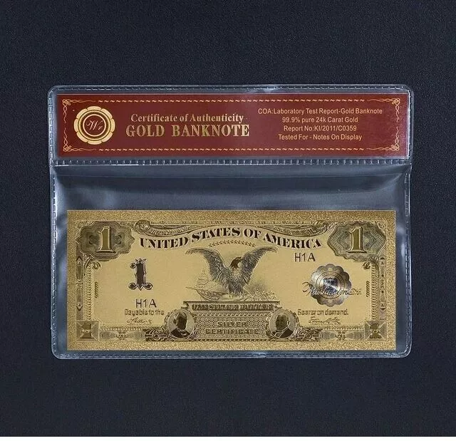 1899 US 1 Dollar Gold Foil Banknote with bag and certificate of Authenticity